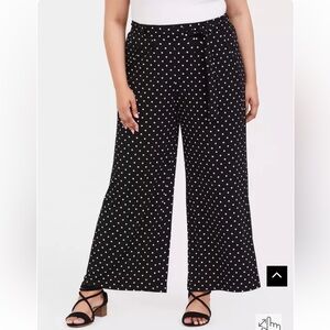 Torrid Black Polka Dot Studio Knit Tie Front Wide Leg Pant